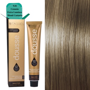 Vopsea de par cu 12 uleiuri hranitoare si putin amoniac Dousse Tassel nr 9.81, Cenusiu Extra Luminos Blond Castaniu 100 ml