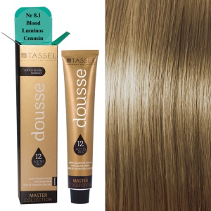 Vopsea de par cu 12 uleiuri hranitoare si putin amoniac Dousse Tassel nr 8.1, Blond Luminos Cenusiu 100 ml