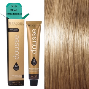 Vopsea de par cu 12 uleiuri hranitoare si putin amoniac Dousse Tassel nr 9, Blond Extra Luminos 100 ml