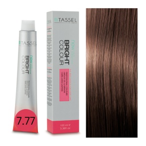 Vopsea de par cu keratina, ulei de argan si amoniac Bright Color nr 7.77, Blond Mediu Ciocolatiu - 100 ml