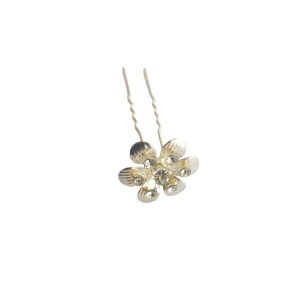 Ac pentru coc, floare mica din pietricele (strasuri), argintiu din metal - 1 buc