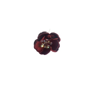 Ac pentru par, din metal, floare rosie inchis cu pietricele (strasuri), accesoriu pentru coc - 1 buc - Img 2