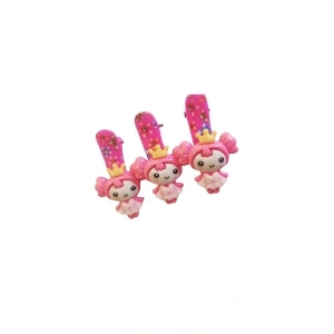 Clama pentru par, cu printesa roz inchis, tip clips - set de 3 buc - Img 3