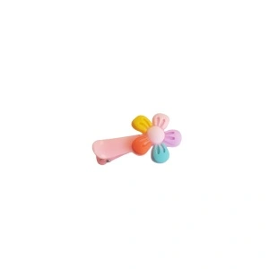 Clama pentru par ROZ, cu floricica, tip clips - 1 buc