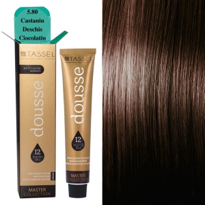 Vopsea de par cu 12 uleiuri hranitoare si putin amoniac Dousse Tassel nr 5.80, Castaniu Deschis Ciocolatiu 100 ml
