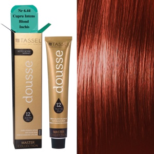 Vopsea de par cu 12 uleiuri hranitoare si putin amoniac Dousse Tassel nr 6.44, Cupru Intens Blond Inchis 100 ml