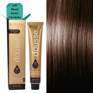 Vopsea de par cu 12 uleiuri hranitoare si putin amoniac Dousse Tassel nr 6.80, Blond Inchis Ciocolatiu 100 ml
