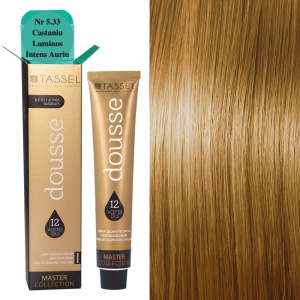 Vopsea de par cu 12 uleiuri hranitoare si putin amoniac Dousse Tassel nr 5.33, Castaniu Luminos Intens Auriu 100 ml