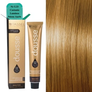 Vopsea de par cu 12 uleiuri hranitoare si putin amoniac Dousse Tassel nr 5.33, Castaniu Luminos Intens Auriu 100 ml