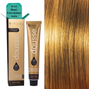 Vopsea de par cu 12 uleiuri hranitoare si putin amoniac Dousse Tassel nr 9.3, Blond Extra Luminos Auriu 100 ml