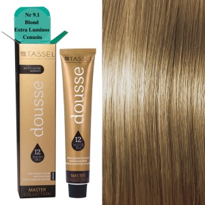 Vopsea de par cu 12 uleiuri hranitoare si putin amoniac Dousse Tassel nr 9.1, Blond Extra Luminos Cenusiu 100 ml