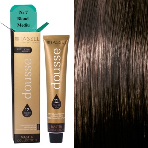 Vopsea de par cu 12 uleiuri hranitoare si putin amoniac Dousse Tassel nr 7, Blond Mediu 100 ml