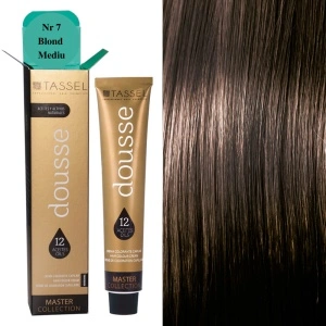 Vopsea de par cu 12 uleiuri hranitoare si putin amoniac Dousse Tassel nr 7, Blond Mediu 100 ml