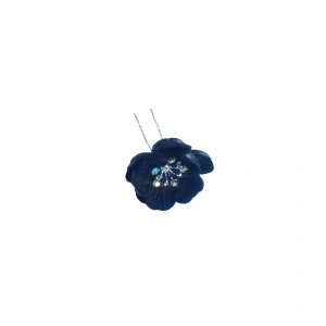 Ac pentru par, din metal, floare neagra cu pietricele (strasuri), accesoriu pentru coc - 1 buc - Img 3
