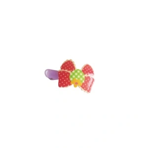 Set clama de par cu fundita si doua elastice roz cu printese, pentru prins parul - 1 set - Img 2