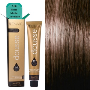 Vopsea de par cu 12 uleiuri hranitoare si putin amoniac Dousse Tassel nr 7.80, Blond Mediu Ciocolatiu 100 ml