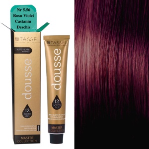 Vopsea de par cu 12 uleiuri hranitoare si putin amoniac Dousse Tassel nr 5.56, Rosu Violet Castaniu Deschis 100 ml