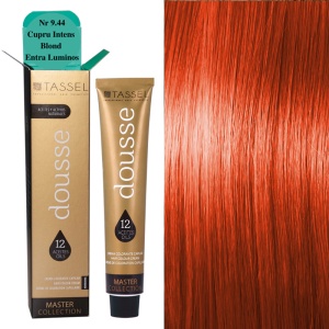 Vopsea de par cu 12 uleiuri hranitoare si putin amoniac Dousse Tassel nr 9.44, Cupru Intens Blond Extra Luminos 100 ml