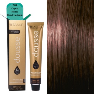 Vopsea de par cu 12 uleiuri hranitoare si putin amoniac Dousse Tassel nr 7.84, Cupru Mediu Blond Castaniu 100 ml