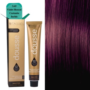 Vopsea de par cu 12 uleiuri hranitoare si putin amoniac Dousse Tassel nr 3.65, Violet Roscat Castaniu Inchis 100 ml