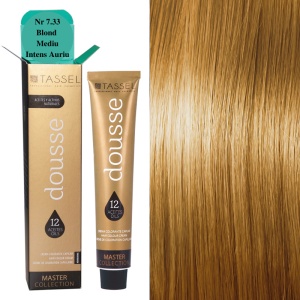 Vopsea de par cu 12 uleiuri hranitoare si putin amoniac Dousse Tassel nr 7.33, Blond Mediu Intens Auriu 100 ml