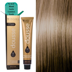 Vopsea de par cu 12 uleiuri hranitoare si putin amoniac Dousse Tassel nr 8.32, Blond Auriu Luminos Earth 100 ml