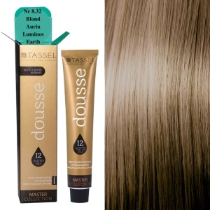 Vopsea de par cu 12 uleiuri hranitoare si putin amoniac Dousse Tassel nr 8.32, Blond Auriu Luminos Earth 100 ml