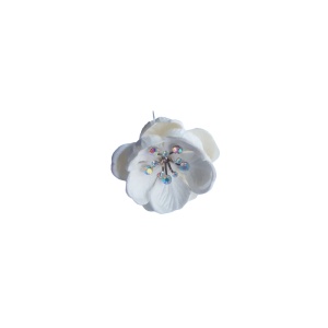 Ac pentru par, din metal, floare alba cu pietricele (strasuri), accesoriu pentru coc - 1 buc - Img 2