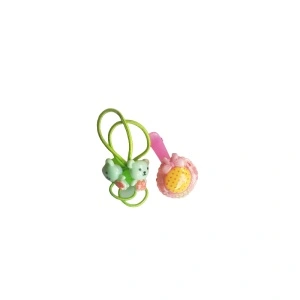 Set clama de par cu palarie si doua elastice verzi cu ursuleti, pentru prins parul - 1 set