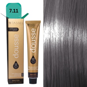 Vopsea de par cu 12 uleiuri hranitoare si putin amoniac Dousse Tassel nr 7.11, Blond Mediu Cenusiu Intens 100 ml