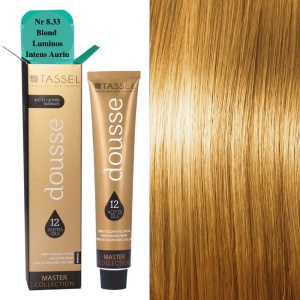 Vopsea de par cu 12 uleiuri hranitoare si putin amoniac Dousse Tassel nr 8.33, Blond Luminos Intens Auriu 100 ml