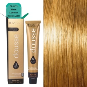 Vopsea de par cu 12 uleiuri hranitoare si putin amoniac Dousse Tassel nr 8.33, Blond Luminos Intens Auriu 100 ml