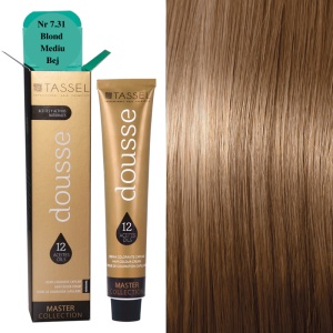 Vopsea de par cu 12 uleiuri hranitoare si putin amoniac Dousse Tassel nr 7.31, Blond Mediu Bej 100 ml