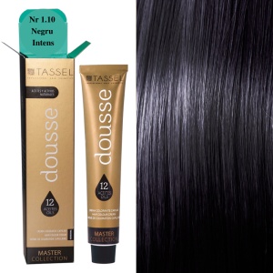 Vopsea de par cu 12 uleiuri hranitoare si putin amoniac Dousse Tassel nr 1.10, Negru Intens 100 ml
