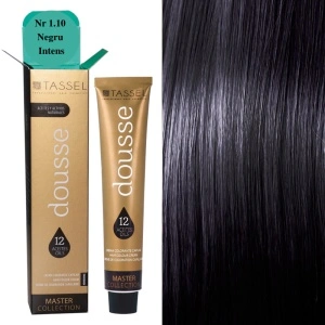 Vopsea de par cu 12 uleiuri hranitoare si putin amoniac Dousse Tassel nr 1.10, Negru Intens 100 ml