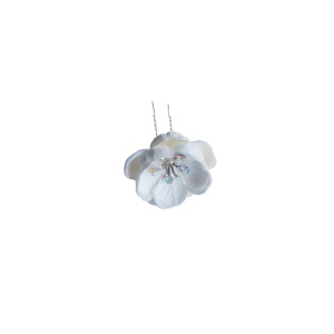 Ac pentru par, din metal, floare alba cu pietricele (strasuri), accesoriu pentru coc - 1 buc - Img 3