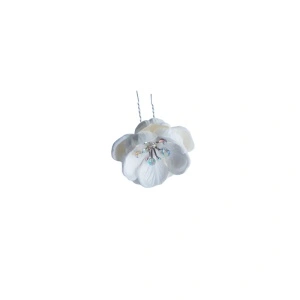 Ac pentru par, din metal, floare alba cu pietricele (strasuri), accesoriu pentru coc - 1 buc - Img 3