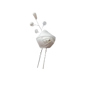 Accesoriu pentru par, trandafir alb cu perle si pietricele (strasuri), pentru mireasa - 1 buc - Img 4