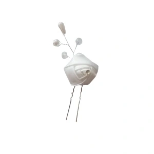 Accesoriu pentru par, trandafir alb cu perle si pietricele (strasuri), pentru mireasa - 1 buc - Img 4