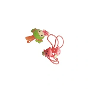 Set clama de par cu fetita si doua elastice roz cu ursuleti, pentru prins parul - 1 set - Img 4
