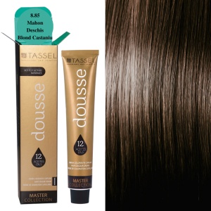 Vopsea de par cu 12 uleiuri hranitoare si putin amoniac Dousse Tassel nr 8.85, Mahon Deschis Blond Castaniu 100 ml