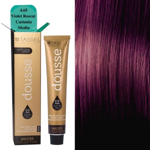 Vopsea de par cu 12 uleiuri hranitoare si putin amoniac Dousse Tassel nr 4.65, Violet Roscat Castaniu Mediu 100 ml