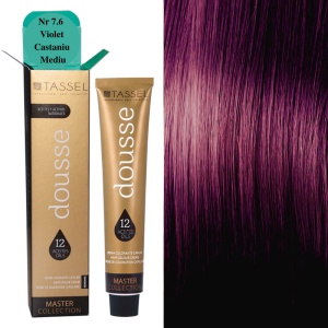 Vopsea de par cu 12 uleiuri hranitoare si putin amoniac Dousse Tassel nr 7.6, Violet Castaniu Mediu 100 ml