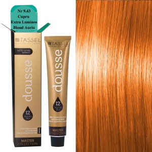 Vopsea de par cu 12 uleiuri hranitoare si putin amoniac Dousse Tassel nr 9.43, Cupru Extra Luminos Blond Auriu 100 ml