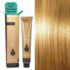 Vopsea de par cu 12 uleiuri hranitoare si putin amoniac Dousse Tassel nr 9.33, Blond Extra Luminos Intens Auriu 100 ml