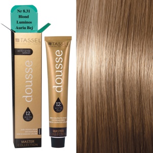 Vopsea de par cu 12 uleiuri hranitoare si putin amoniac Dousse Tassel nr 8.31, Blond Luminos Auriu Bej 100 ml