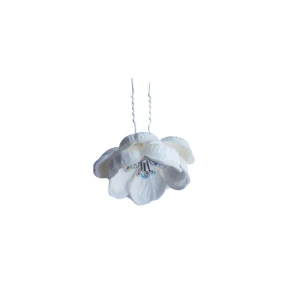 Ac pentru par, din metal, floare alba cu pietricele (strasuri), accesoriu pentru coc - 1 buc - Img 4