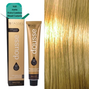 Vopsea de par cu 12 uleiuri hranitoare si putin amoniac Dousse Tassel nr 9.83, Auriu Extra Luminos Blond Castaniu 100 ml