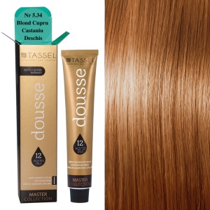 Vopsea de par cu 12 uleiuri hranitoare si putin amoniac Dousse Tassel nr 5.34, Blond Cupru Castaniu Deschis 100 ml