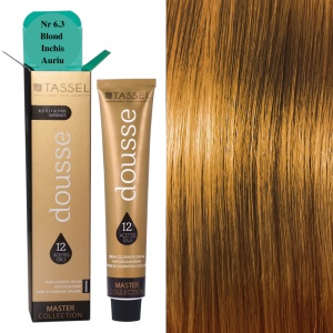 Vopsea de par cu 12 uleiuri hranitoare si putin amoniac Dousse Tassel nr 6.3, Blond Inchis Auriu 100 ml